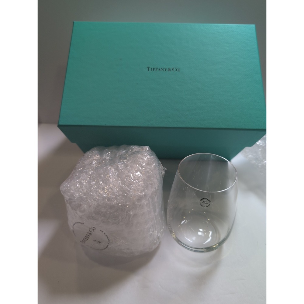 Tiffany & Co Crystal Tumbler Wine Glasses Set Of 2 Signed Original Box